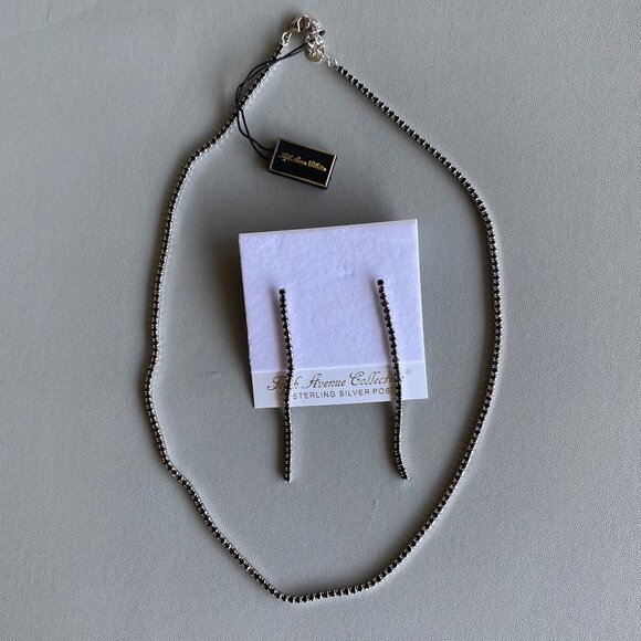 FAC Sleek Black CZ Silver Tone Necklace & Earrings Set NWT - Picture 3 of 8